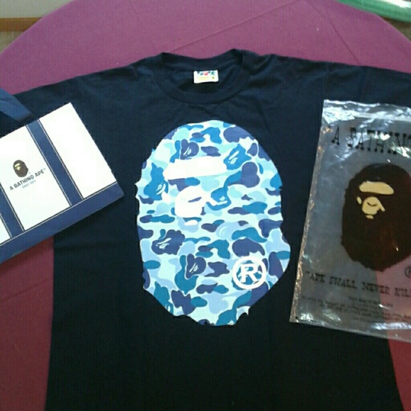 blue and black bape shirt